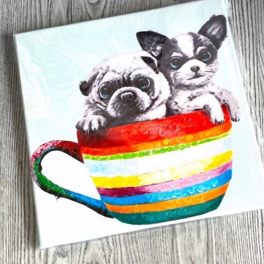 12" Abstract Puppies Teacup Canvas